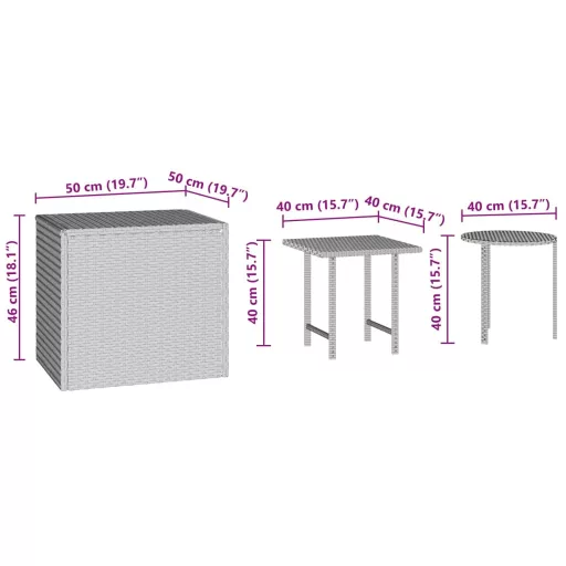 3 db barna polyrattan kerti kisasztal