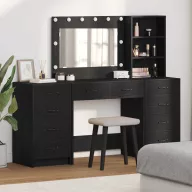   Öltözködőasztal tükör lámpákkal 3 pcs Fekete tölgy Faanyag
