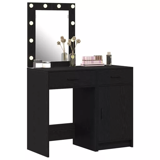 Öltözködőasztal fiókkal 2 pcs Fekete 50 x 41 x 135 cm Faanyag