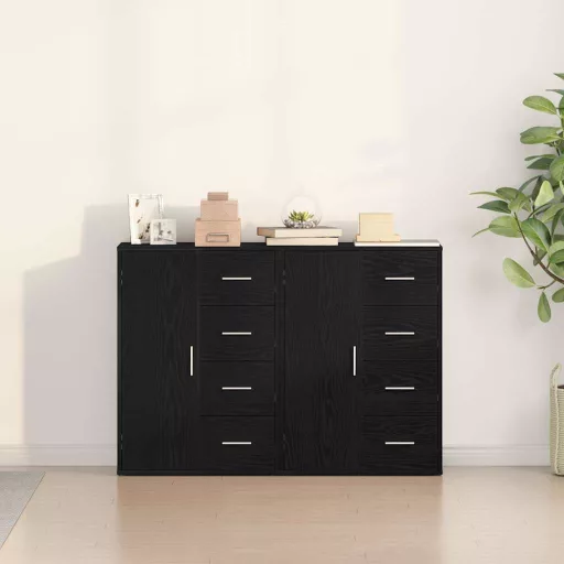 Széf fiókkal 2 pcs Fekete tölgy 60 x 31 x 84 cm Faanyag