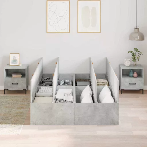 Ágykeret tárolóval tárolóval Beton Szürke 120 x 200 cm Faanyag