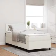   Boxrugós ágy Krém és fehér 100 x 200 cm Bársonyos szövet