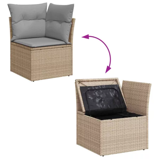 Kerti Kanapé Szett 9 pcs Beige és Világosszürke polirattan