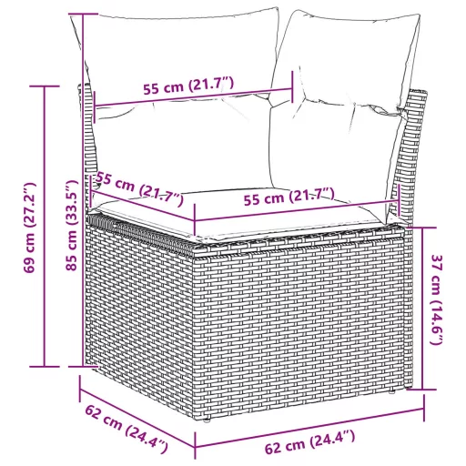 Kerti Kanapé Szett 9 pcs Beige és Világosszürke polirattan
