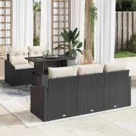 Kerti Kanapé Szett tárolóval 6 pcs Fekete Poli rattan