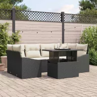Kerti Kanapé Szett tárolóval 7 pcs Fekete Poli rattan
