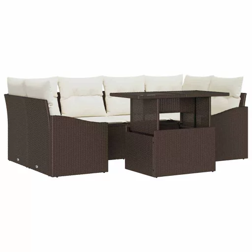 Kerti Kanapé Szett tárolóval 7 pcs Barna Poli rattan
