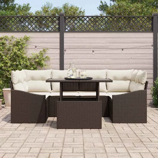 Kerti Kanapé Szett tárolóval 7 pcs Barna Poli rattan