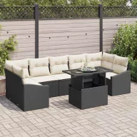 Kerti Kanapé Szett tárolóval 8 pcs Fekete Poli rattan