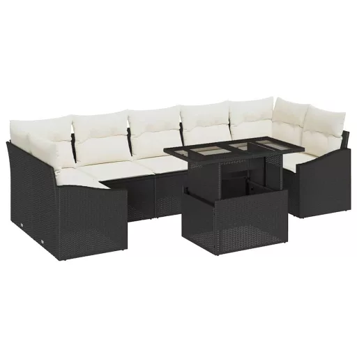 Kerti Kanapé Szett tárolóval 8 pcs Fekete Poli rattan