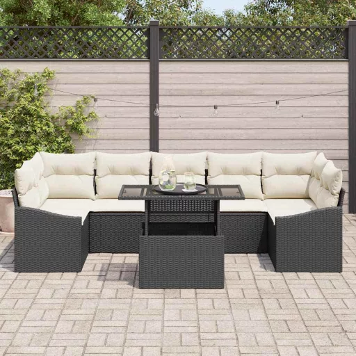 Kerti Kanapé Szett tárolóval 8 pcs Fekete Poli rattan
