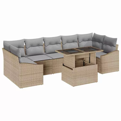 Kerti Kanapé Szett tárolóval 8 pcs Bézs Poli rattan
