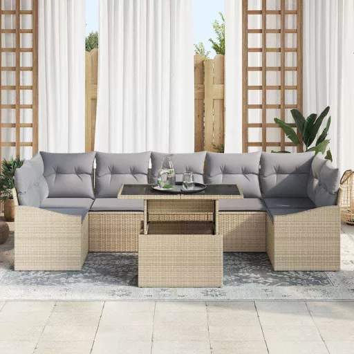Kerti Kanapé Szett tárolóval 8 pcs Bézs Poli rattan
