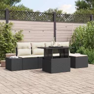 Kerti Kanapé Szett tárolóval 6 pcs Fekete Poli rattan