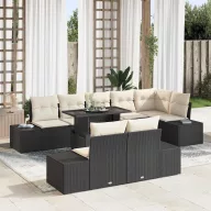 Kerti Kanapé Szett tárolóval 9 pcs Fekete Poli rattan