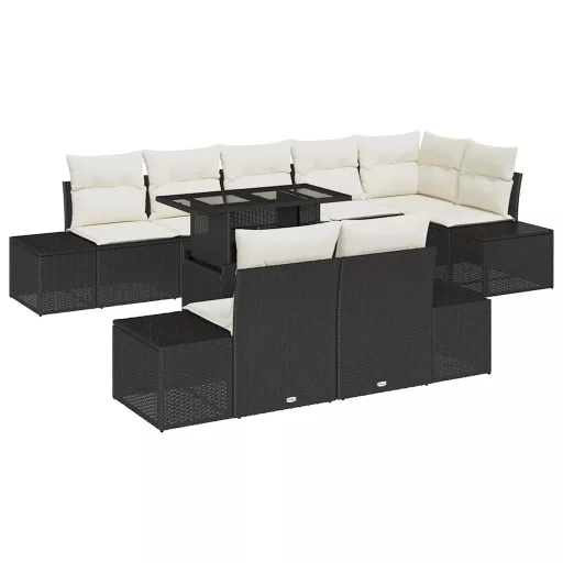 Kerti Kanapé Szett tárolóval 9 pcs Fekete Poli rattan
