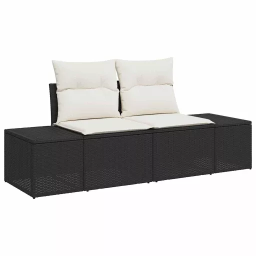 Kerti Kanapé Szett tárolóval 9 pcs Fekete Poli rattan