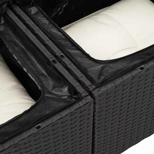 Kerti Kanapé Szett tárolóval 9 pcs Fekete Poli rattan