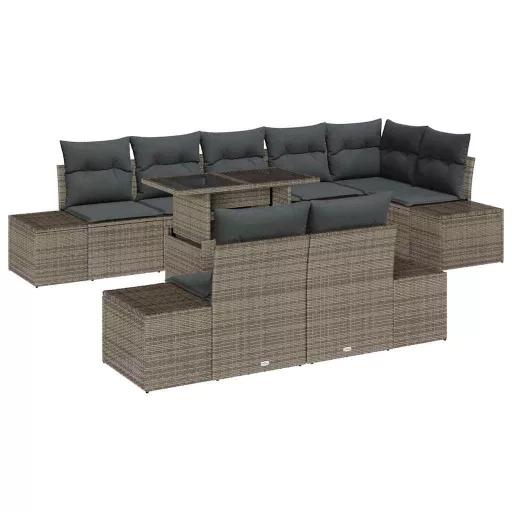 Kerti Kanapé Szett tárolóval 9 pcs Szürke Poli rattan