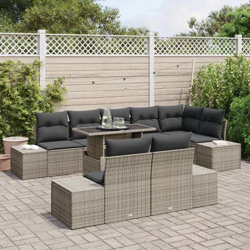 Kerti Kanapé Szett tárolóval 9 pcs Szürke Poli rattan