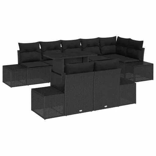 Kerti Kanapé Szett tárolóval 9 pcs Fekete Poli rattan