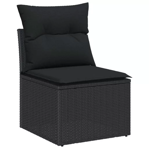 Kerti Kanapé Szett tárolóval 9 pcs Fekete Poli rattan