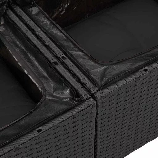 Kerti Kanapé Szett tárolóval 9 pcs Fekete Poli rattan