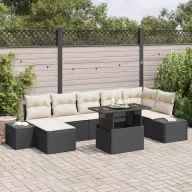 Kerti Kanapé Szett tárolóval 8 pcs Fekete Poli rattan