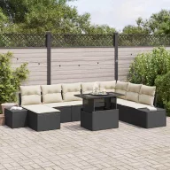 Kerti Kanapé Szett tárolóval 9 pcs Fekete Poli rattan