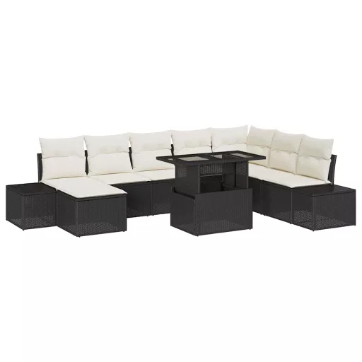 Kerti Kanapé Szett tárolóval 9 pcs Fekete Poli rattan