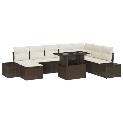 Kerti Kanapé Szett tárolóval 9 pcs Barna Poli rattan