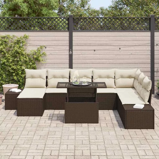 Kerti Kanapé Szett tárolóval 9 pcs Barna Poli rattan