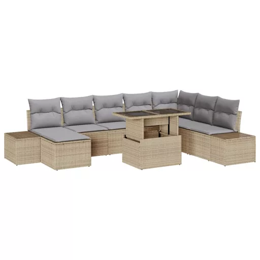 Kerti Kanapé Szett tárolóval 9 pcs Bézs Poli rattan