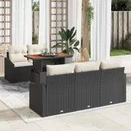 Kerti Kanapé Szett tárolóval 6 pcs Fekete Poli rattan