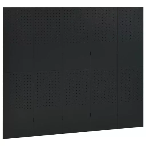 Fekete acél 5-paneles paraván 200 x 180 cm