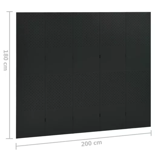 Fekete acél 5-paneles paraván 200 x 180 cm