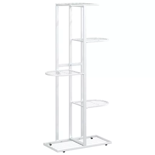 Fehér 5 szintes acél virágtartó állvány 43 x 22 x 98 cm