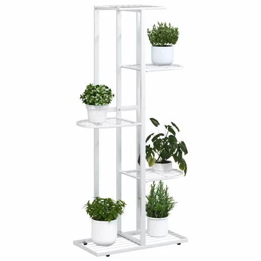 Fehér 5 szintes acél virágtartó állvány 43 x 22 x 98 cm