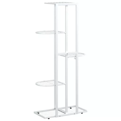 Fehér 5 szintes acél virágtartó állvány 43 x 22 x 98 cm