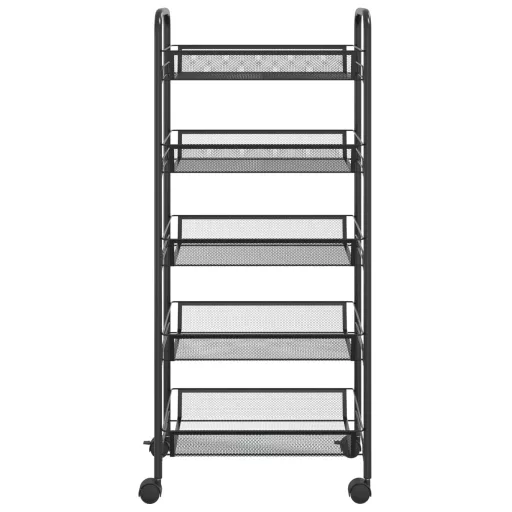 5 szintes fekete vas konyhai kerekes kocsi 46 x 26 x 105 cm
