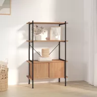   4 szintes acél és szerelt fa polc szekrénnyel 80x40x130 cm