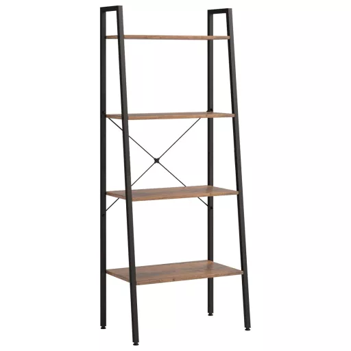 4 szintes sötétbarna és fekete állópolc 56 x 35 x 140 cm