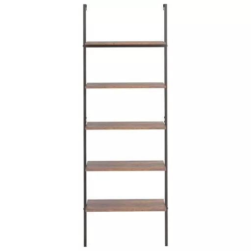 5 szintes sötétbarna és fekete létrapolc 64 x 35 x 185 cm