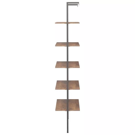 5 szintes sötétbarna és fekete létrapolc 64 x 35 x 185 cm