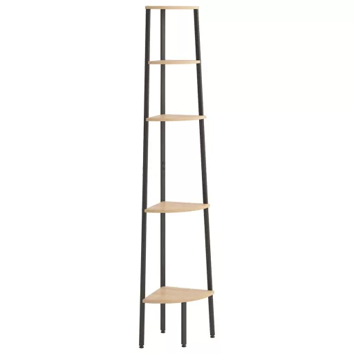 5 szintes világosbarna és fekete sarokpolc 45,5 x 31,5 x 180 cm