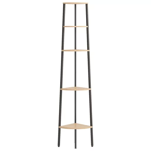 5 szintes világosbarna és fekete sarokpolc 45,5 x 31,5 x 180 cm
