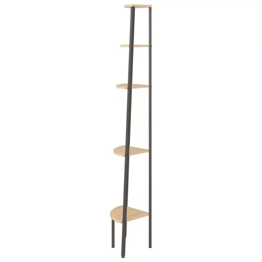 5 szintes világosbarna és fekete sarokpolc 45,5 x 31,5 x 180 cm