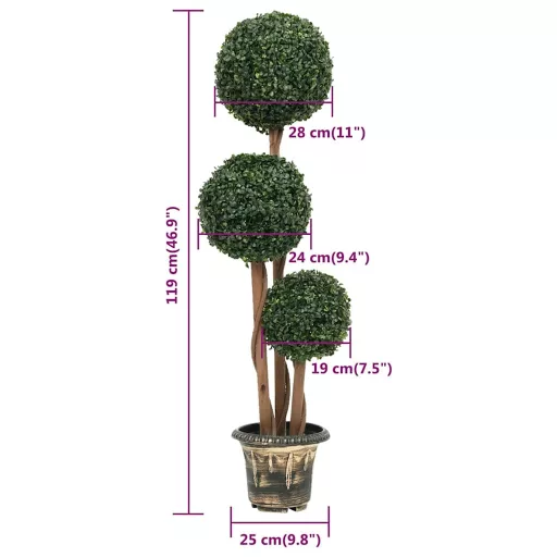 Zöld gömbalakú cserepes műpuszpáng 119 cm