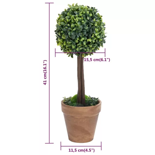 2 db zöld gömbalakú cserepes műpuszpáng 41 cm