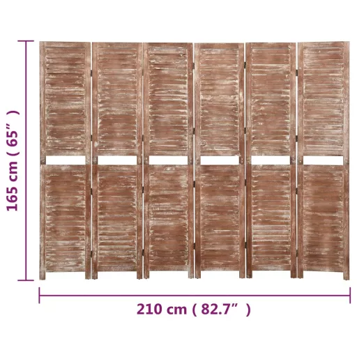 6 paneles barna tömör császárfa paraván 210 x 165 cm